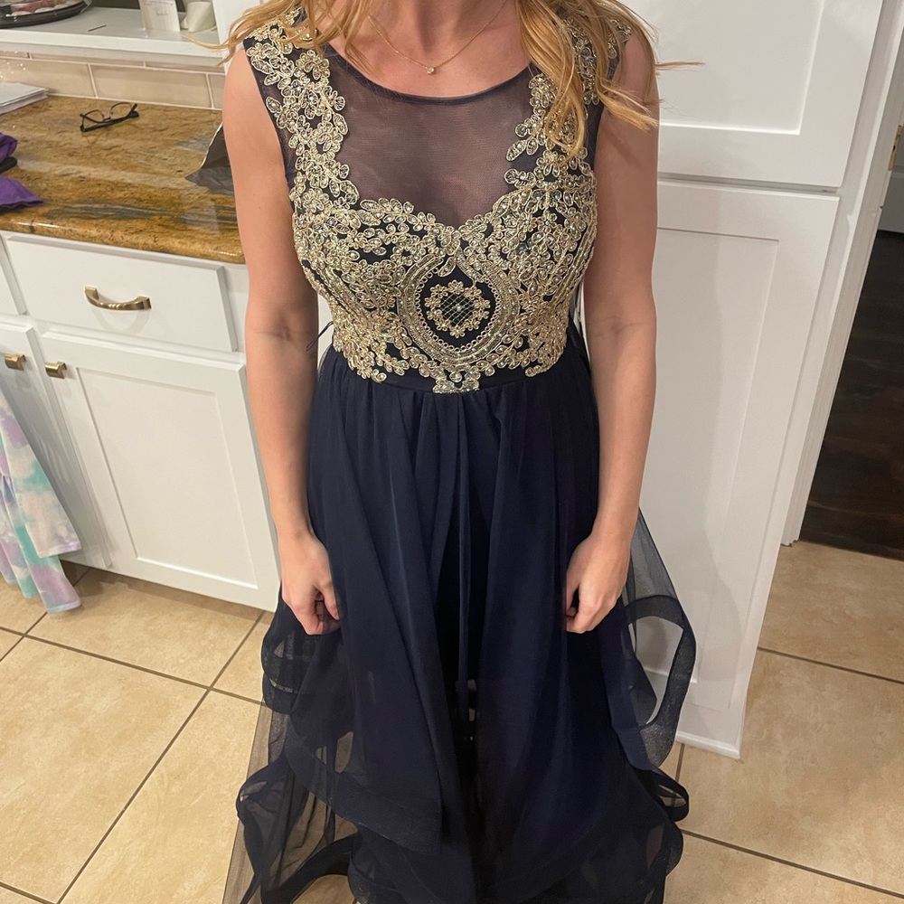 Navy/gold Prom Dress